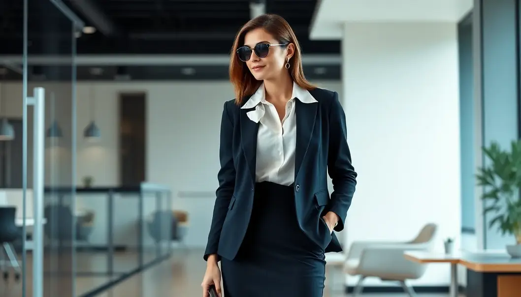 Modern office look with trendy mix-and-match styles.