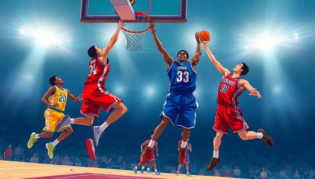 NBA players defying gravity, similar to anime heroes.