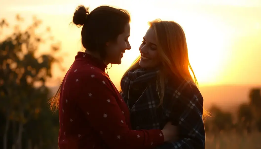 A couple embracing in a sunset setting, conveying trust and harmony.